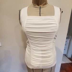 WHBM Sleeveless ruched front cream blouse